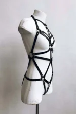 Siyah Deri Halka ve Perçin Detaylı Body Harness SH316 - Image 4