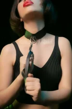 Siyah Deri Tasmalı Metal Halkalı Choker SH280