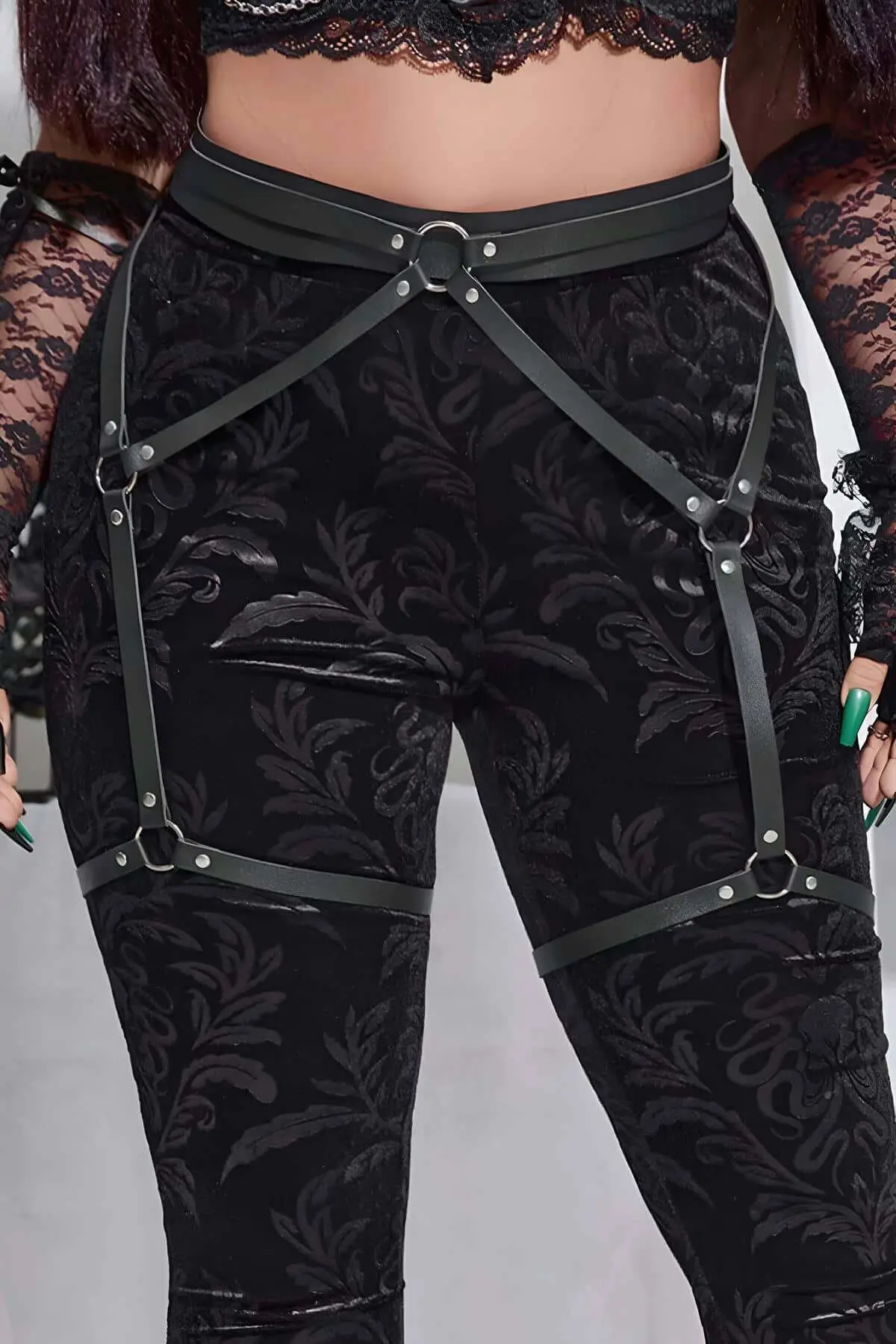 126914.webp Siyah Deri Halka Detaylı Jartiyer Harness SH956 - Image 1