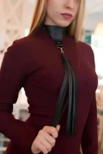 Siyah Deri Uzun Püsküllü Halka Detaylı Choker SH659 - Image 2