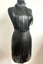 Püsküllü Deri Uzun Etek ve Büstiyer Takım SH997