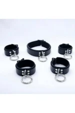Siyah Deri Metal Halkalı Erkek Harness Tasma ve Kelepçe Seti SHM86