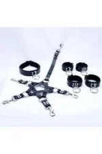 Siyah Deri Metal Halkalı Erkek Harness Tasma ve Kelepçe Seti SHM86 - Image 3