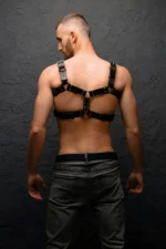 Siyah Deri Zımbalı Erkek Göğüs Harness SHM78 - Image 2