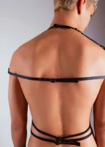 Siyah Deri Örümcek Ağı Desenli Troklu Erkek Harness SHM47 - Image 2