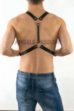 Siyah Deri Metal Halkalı Omuz Askılı Erkek Harness SHM27 - Image 2