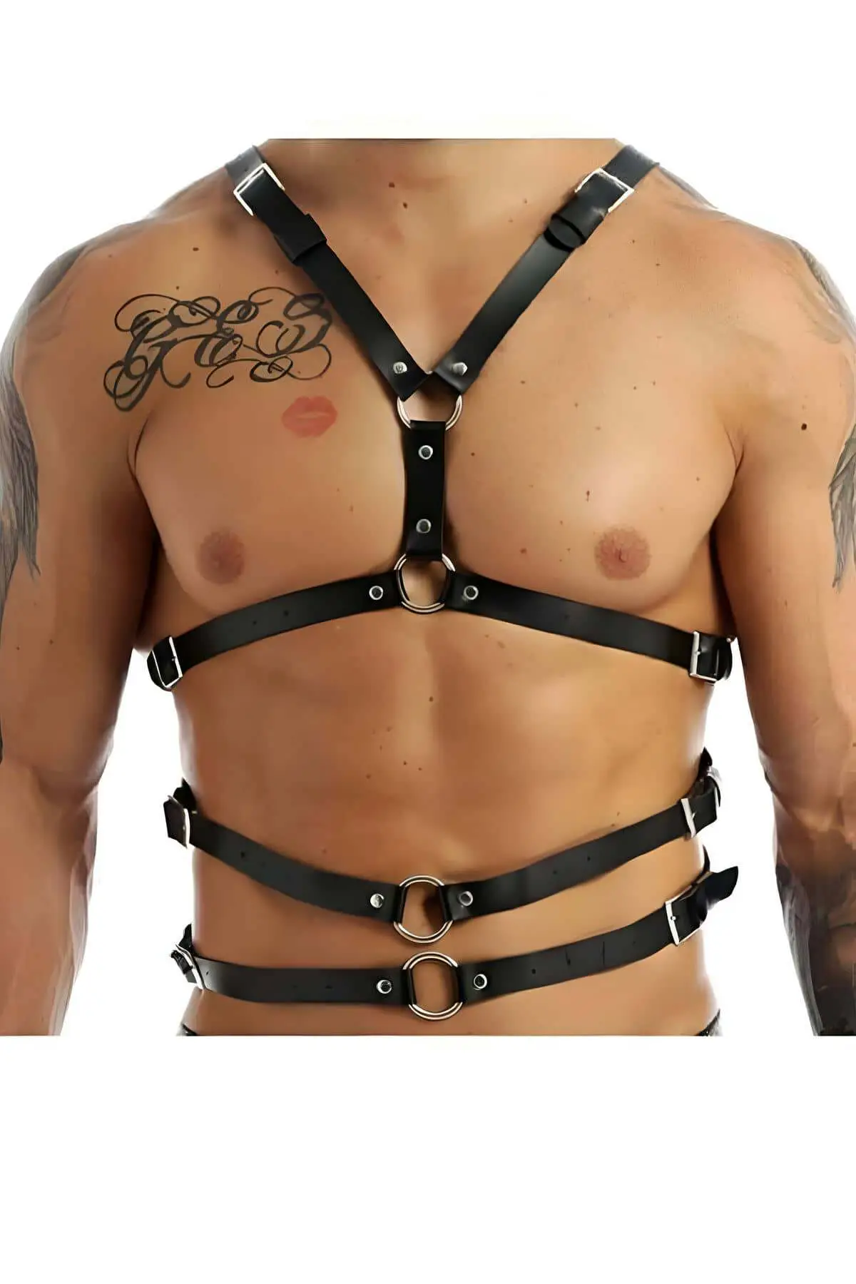 Siyah Deri Metal Halkalı ve Tokalı Erkek Harness SHM97