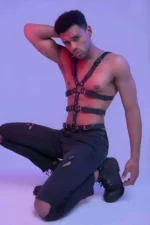 Siyah Metal Halkalı ve Tokalı Deri Erkek Harness SHM38 - Image 2