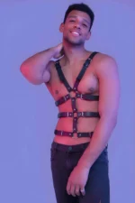 Siyah Metal Halkalı ve Tokalı Deri Erkek Harness SHM38