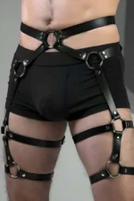 Siyah Deri Halkalı Bel ve Bacak Erkek Harness SHM167