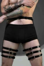 Siyah Deri Çoklu Tokalı Erkek Harness Jartiyer SHM170