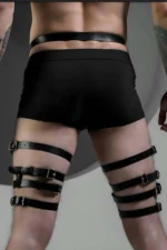 Siyah Deri Halka Detaylı Erkek Bel ve Bacak Harness SHM173 - Image 2