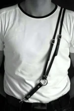 Siyah Deri Halka ve Kanca Detaylı Tek Omuz Erkek Harness SHM98 - Image 3