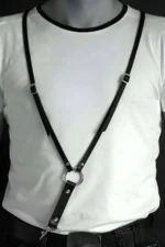Siyah Deri Halka ve Kanca Detaylı Tek Omuz Erkek Harness SHM98 - Image 5
