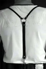 Siyah Deri Halka ve Kanca Detaylı Tek Omuz Erkek Harness SHM98 - Image 6