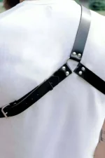 Siyah Deri Halka Detaylı Erkek Tek Omuz Harness Aksesuar SHM127 - Image 4