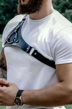 Siyah Deri Halka Detaylı Erkek Tek Omuz Harness Aksesuar SHM127 - Image 5