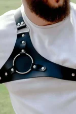 Siyah Deri Halka Detaylı Erkek Tek Omuz Harness Aksesuar SHM127 - Image 6