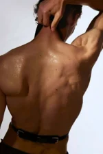 Siyah Halka Detaylı V Kesim Suni Deri Erkek Harness SHM145 - Image 2