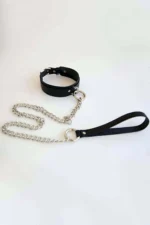 Siyah Deri Gümüş Metal Zincirli Choker Tasma SH248 - Image 2