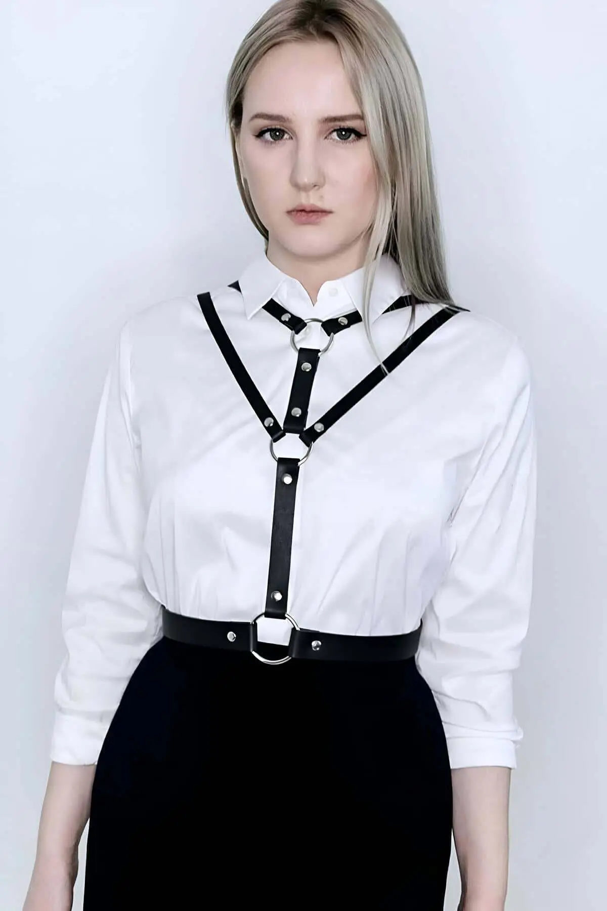 Siyah Deri Halka Detaylı Göğüs ve Bel Harnessı SH878