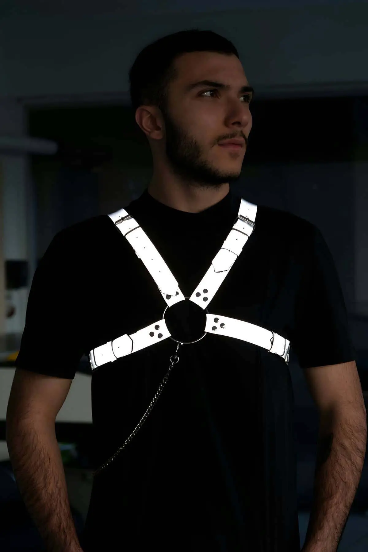 Reflektörlü Halkalı Zincir Detaylı Erkek Göğüs Harness SHM95