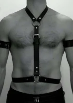 Siyah Deri Metal Halkalı ve Tokalı Erkek Harness SHM15 - Image 2