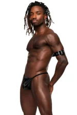 Siyah Deri Halka Detaylı Erkek Kol ve Pazuband Harness SHM152 - Image 2