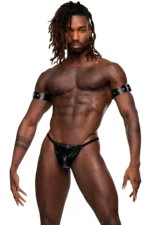 Siyah Deri Halka Detaylı Erkek Kol ve Pazuband Harness SHM152 - Image 3