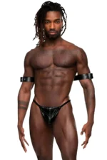 Siyah Deri Halka Detaylı Erkek Kol ve Pazuband Harness SHM152 - Image 4