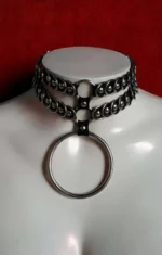 Siyah Kauçuk Büyük Metal Halkalı ve Zımbalı İki Sıra Choker SH573