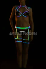 Colorful Reflective Sexy Garter Harness Set - SH325