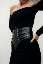 Elegant Leather Corset Belt with Rivet Details, Dress Belt - SH1087 - Image 3