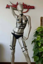 Black Leather Garter Harness Set with Tassel Choker Detail - SH302 - Image 3