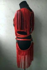 Elegant Red Leather Skirt and Jacket Set with Tassel Details, Leather Skirt and Jacket Set - SH1005 - Image 3