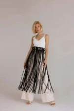 Yüksek Bel Püsküllü Deri Etek SH1090