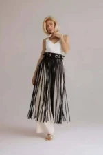 Yüksek Bel Püsküllü Deri Etek SH1090 - Image 5