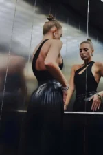 Siyah Püsküllü Uzun Deri Etek SH637 - Image 2