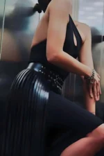 Siyah Püsküllü Uzun Deri Etek SH637 - Image 3