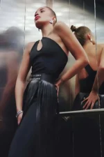 Siyah Püsküllü Uzun Deri Etek SH637 - Image 4