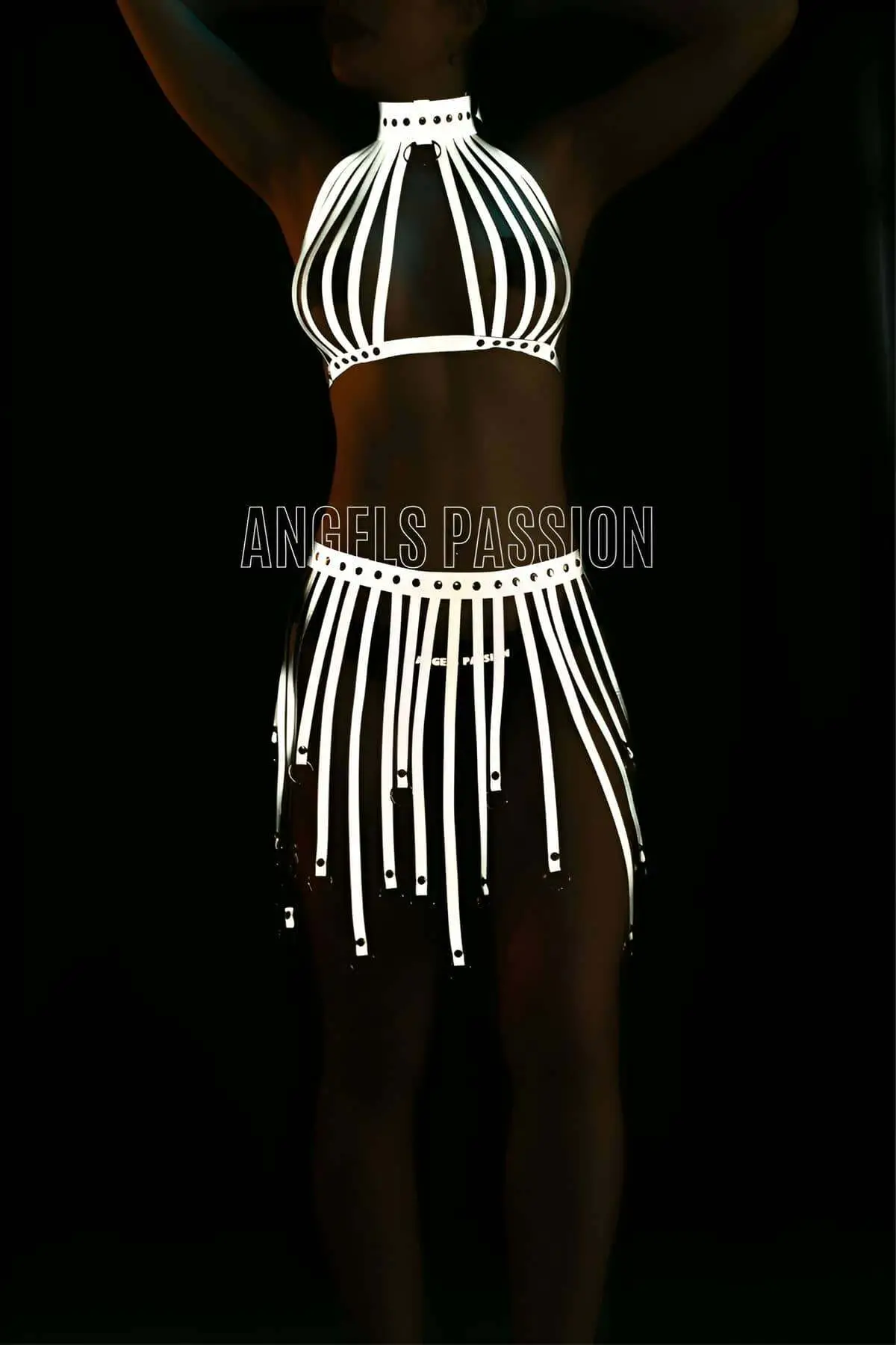 Tasseled Reflective Sexy Skirt and Bustier Set - SH584