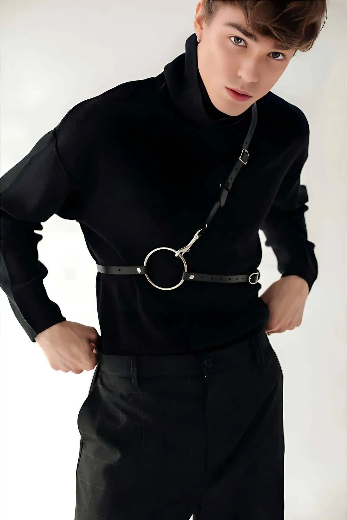 Omuz Detaylı Deri Erkek Harness Kemer SHM110