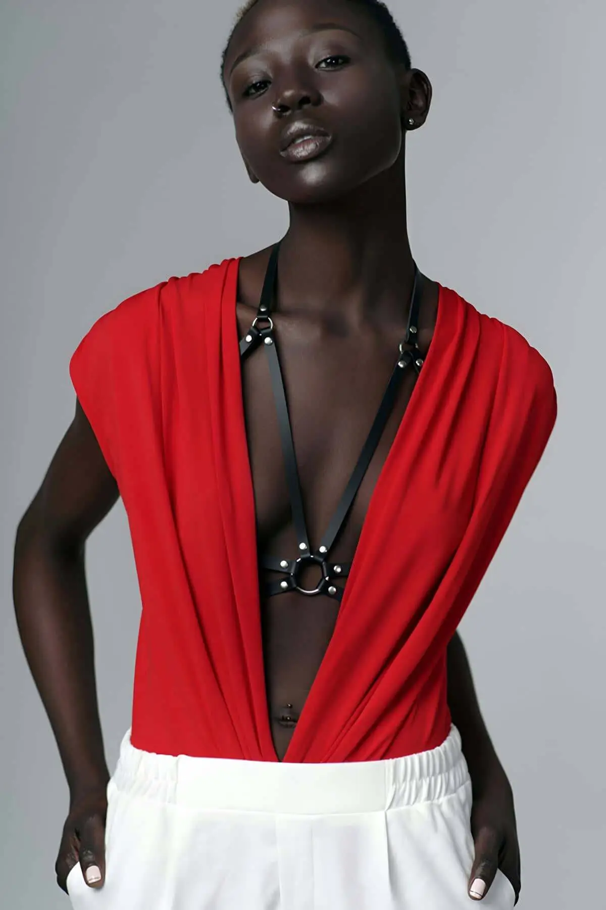 Stylish Leather Harness with Shoulder and Chest Details - SH200