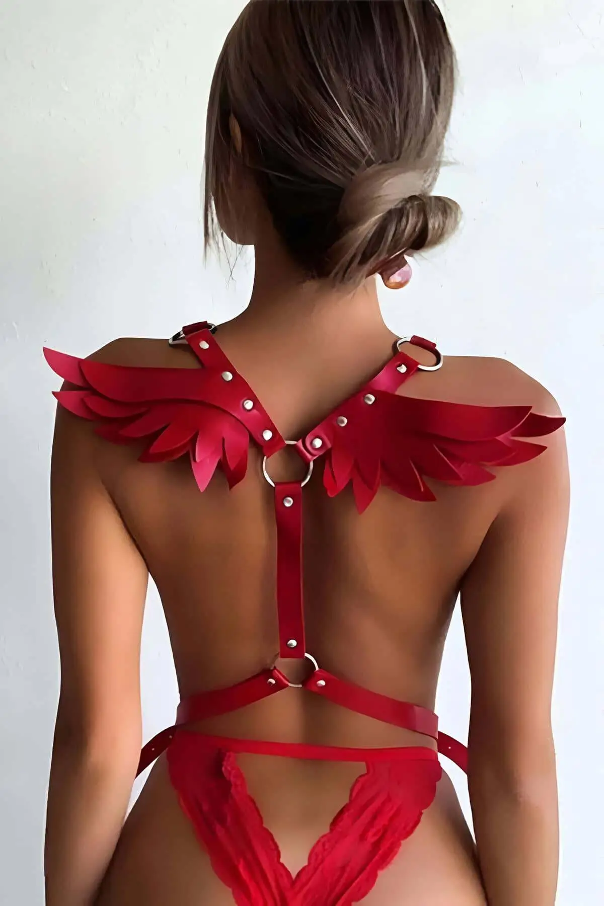 Elegant Leather Harness with Angel Wing Detail - SH642