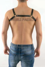 Siyah Deri Halka Detaylı Paralel Şeritli Erkek Harness SHM9 - Image 3