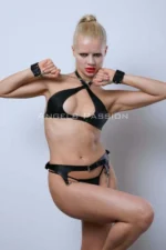 Fantasy Leather Lingerie, Leather Handcuffs and Waist Harness Set - SH885 - Image 7