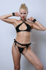 Fantasy Leather Lingerie, Leather Handcuffs and Waist Harness Set - SH885 - Image 8