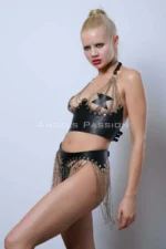 Chain-Detailed Bustier and Skirt Set, Stylish Leather Skirt and Bustier - SH994 - Image 4