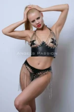 Chain-Detailed Bustier and Skirt Set, Stylish Leather Skirt and Bustier - SH994 - Image 2