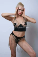 Chain-Detailed Bustier and Skirt Set, Stylish Leather Skirt and Bustier - SH994 - Image 5